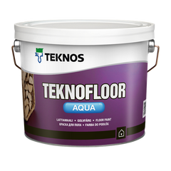 Водоразбавляемая краска для пола на акрилатной основе Teknos TEKNOFLOOR AQUA 2.7 (L.), Краска, Применяется для покраски новых, ранее окрашенных алкидными, уретано-алкидными,акрилатными красками бетонных и деревянных поверхностей: полов, лестниц и др., в сухих помещениях, комнатах, подвалах, хранилищах, без интенсивных нагрузок, Окрашиваемая поверхность должна быть сухой. Во время нанесения и высыхания краски температура воздуха, поверхности и краски должны быть выше +10°С, относительная влажность воздуха ниже 80%., Для окраски новых и ранее окрашенных алкидными или акрилатными красками бетонных и деревянных поверхностей, таких как: полы и лестницы; помещения, подвалы, склады и др